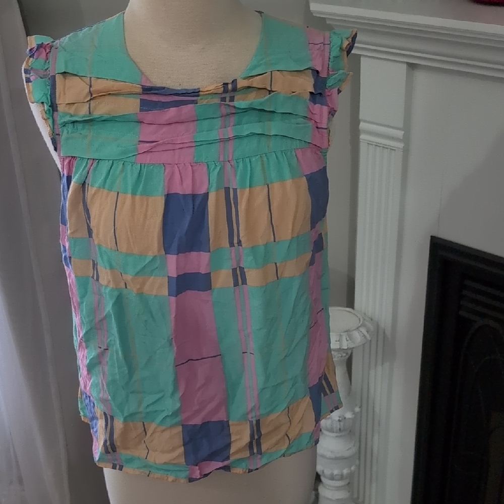 THML Pastel Plaid Ruffle Blouse Size Medium